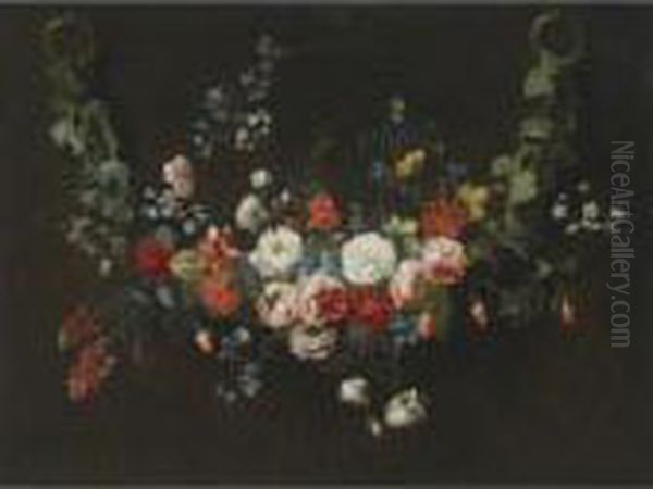 A Flower Garland Oil Painting by Frans Ykens