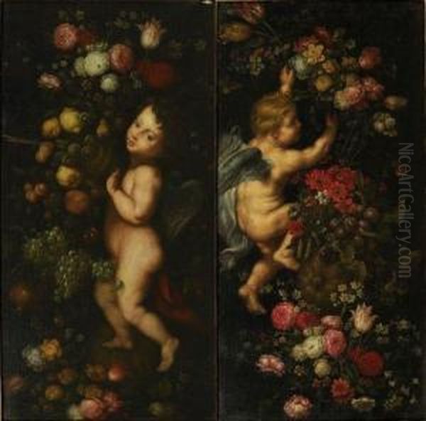 Putti Et Fleurs Oil Painting by Jan Pieter Ykens