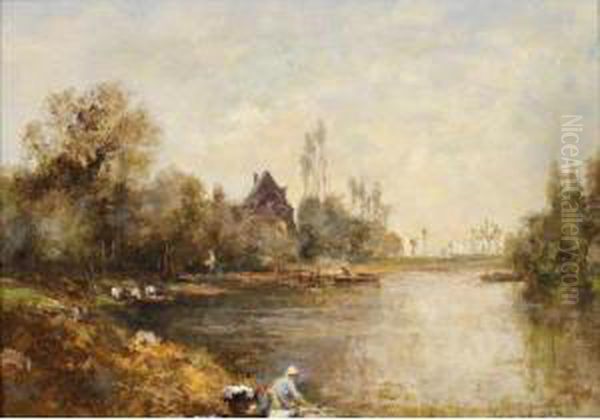  Lavandieres Au Bord :d'une Riviere  Oil Painting by Edmond Charles Jos. Yon