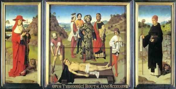 Martyrdom of St Erasmus (triptych) 2 Oil Painting by Dieric the Elder Bouts