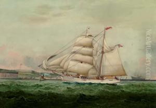 The American Yacht Atalanta Probably Passing Fort Adams, Newport Oil Painting by William Gay Yorke