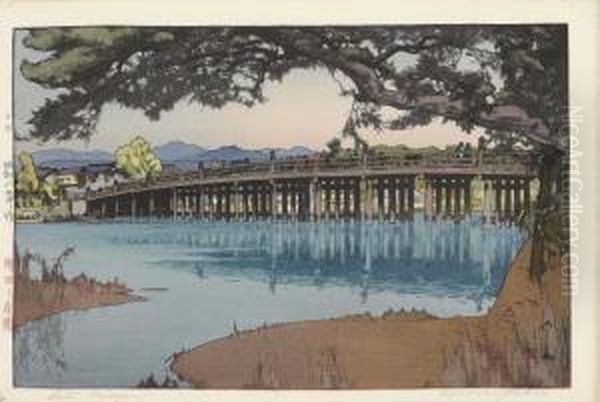 Seta Bridge Oil Painting by Hiroshi Yoshida