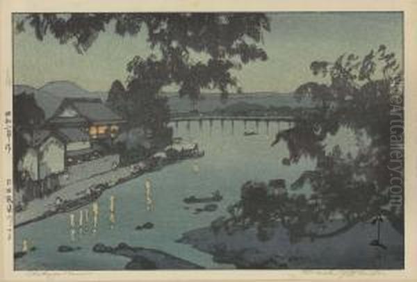 Chikugo River Oil Painting by Hiroshi Yoshida