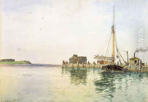 Harbor 1880s Oil Painting by Alfred Thompson Bricher