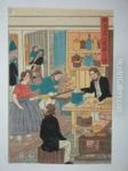 La Cuisine Europeenne Oil Painting by Utagawa or Ando Hiroshige