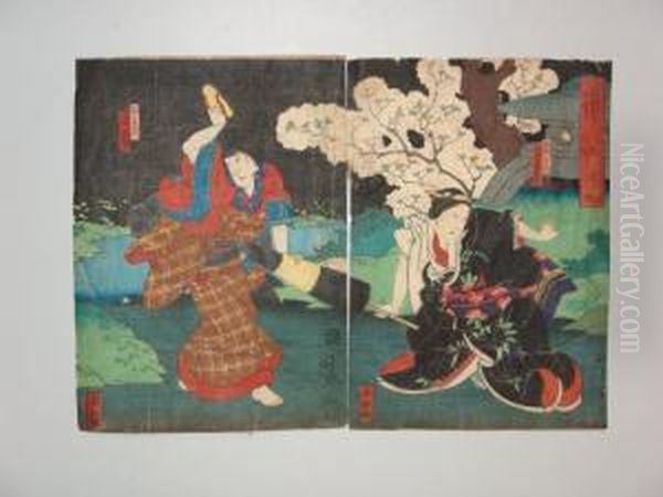 Scenes De Kabuki Oil Painting by Nakai Utagawa Yoshitaki