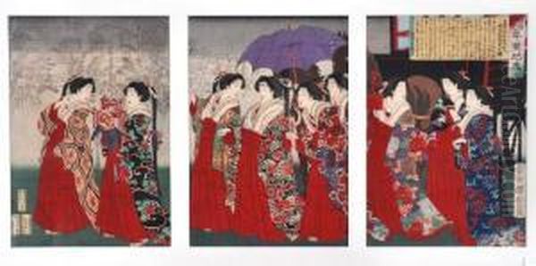 Courtesans Oil Painting by Utagawa Yoshitora