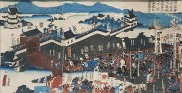 L'armee Minamoto Sous Les Ordres De Yoshitsune A L'assaut 
De La Forteresse Taira D'ich-no-tani En Oil Painting by Utagawa Yoshitora