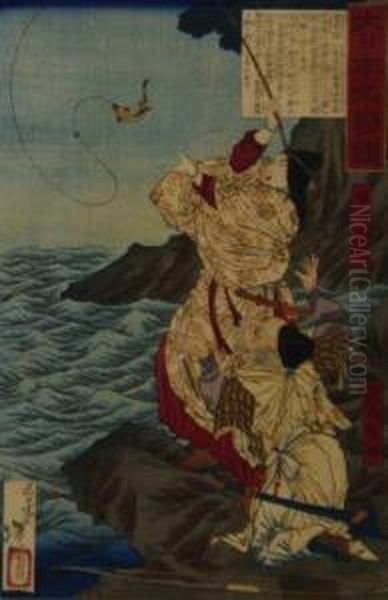 Empress Jingu Fishing Oil Painting by Utagawa Yoshitoshi