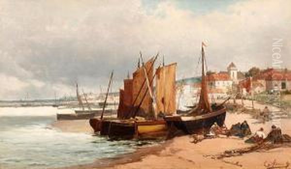 A Scottish Fishing Village Oil Painting by Alexander Young