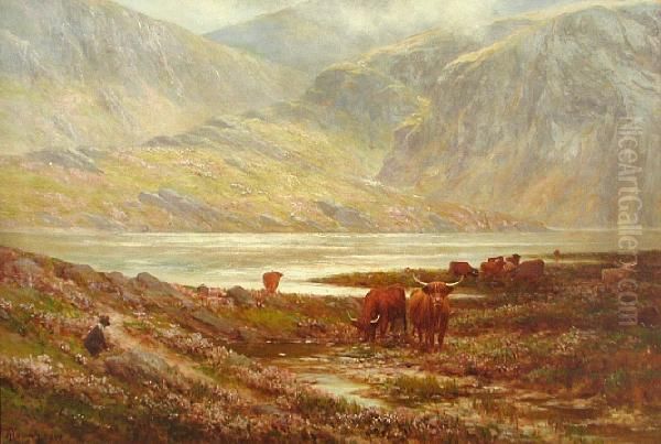 Highland Cattle By Loch Argyll Oil Painting by Alexander Young