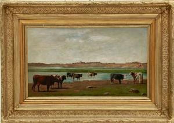 Cows At Pasture Oil Painting by Louis Young