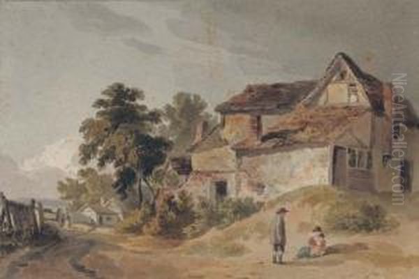 Figures By An Old Farmhouse At The Edge Of A Track Oil Painting by Tobias Young