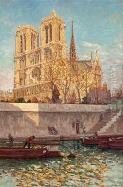 Notre Dame Desde El Sena Oil Painting by Pere Ysern Y Alie