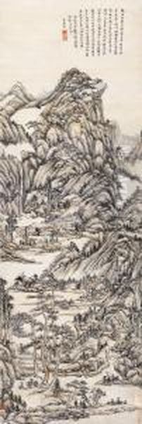 Landscape After The Style Of Huang Gongwang Oil Painting by Wang Yuanqi