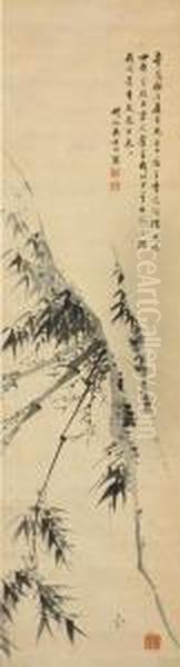 Bamboo On A Cliff Oil Painting by Wu Yuanshui