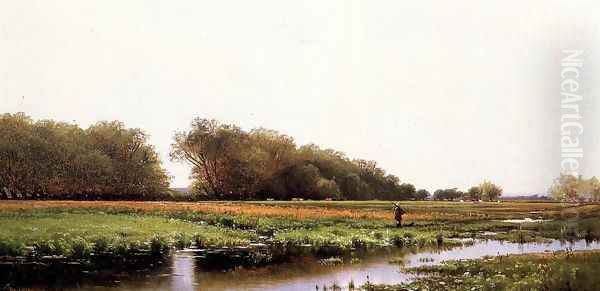 Hunter in the Meadows of Old Newburyport, Massachusetts Oil Painting by Alfred Thompson Bricher