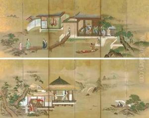 The Four Elegant Pastimes Oil Painting by Kiyohara Yukinobu