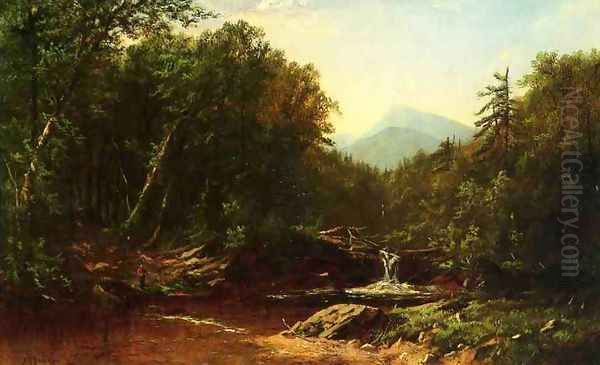 Fisherman by a Mountain Stream Oil Painting by Alfred Thompson Bricher