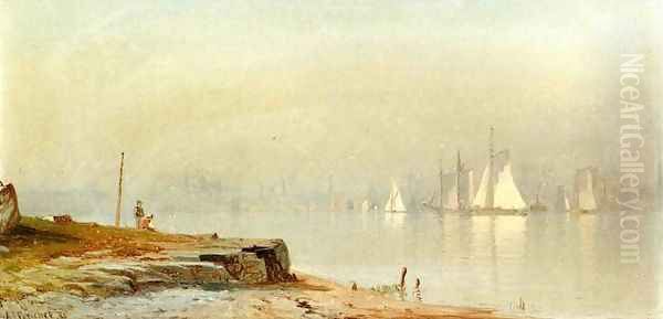 Harbor Scene and White Sails Oil Painting by Alfred Thompson Bricher