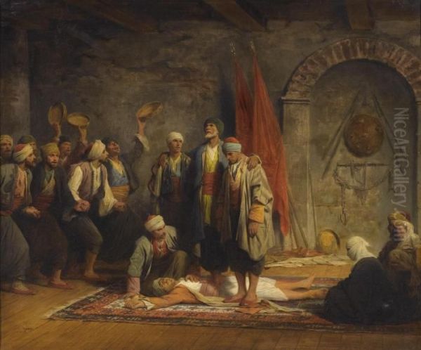 A Rifai Sufi Ceremony Oil Painting by Adolphe Yvon