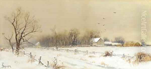 Farmhouse in the Snow Oil Painting by Alfred Thompson Bricher