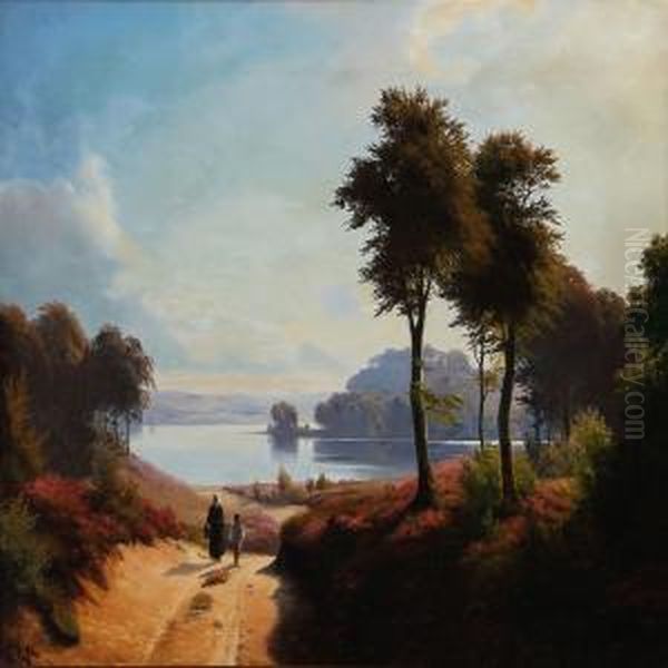 Summer Idyll With A Mother And Son On A Country Road Oil Painting by Christian Zacho