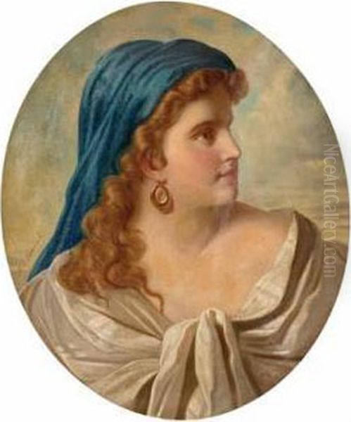 Junge Dame Mit Blauem Kopftuch Oil Painting by Marcel Johann Zadorecki