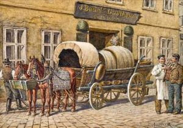 Bierwagen Oil Painting by Gustav Zafaurek