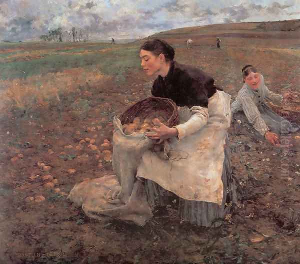 Saison d'Octobre: Récolte des pommes de terre (October: Gathering Potatoes) Oil Painting by Jules Bastien-Lepage