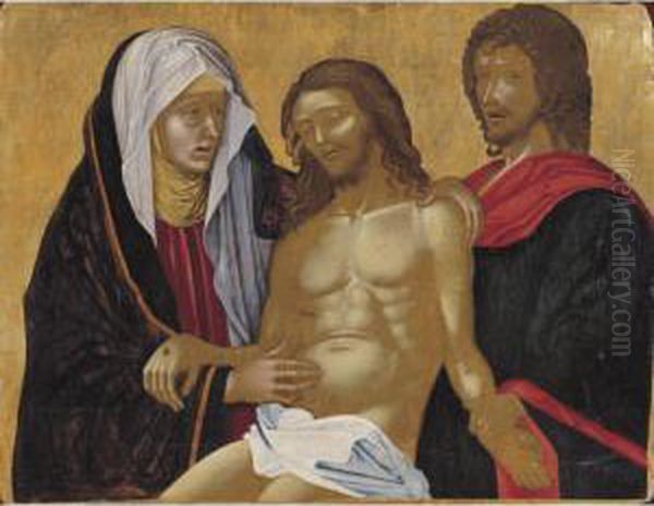 The Dead Christ Supported By The Virgin And Saint John The Evangelist Oil Painting by Nikolaos Zafuris