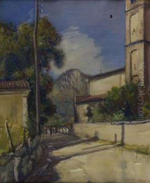 Via Cittadina Con Personaggi Oil Painting by Luigi Zago