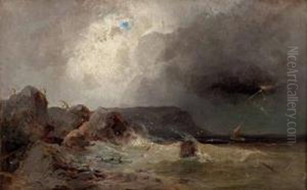 Gewitter Uber Felsiger Kuste Oil Painting by Friedrich Zahn