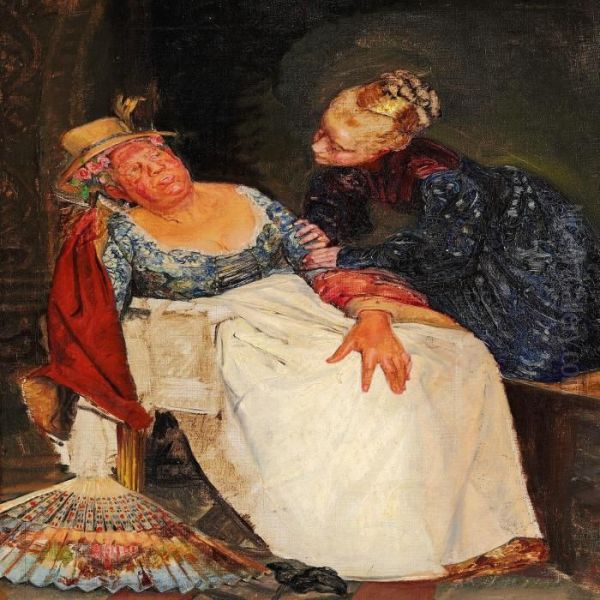 Julie Og Ammen Oil Painting by Kristian Zahrtmann