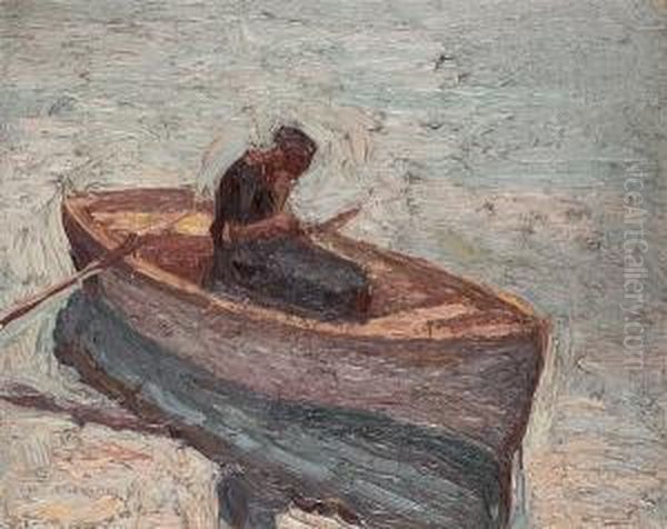 Figure In A Rowing Boat Oil Painting by Emmanuel Zairis