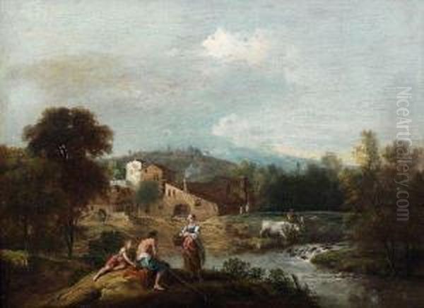 Bergers Se Reposant Au Bord D'un Cours D'eau Oil Painting by Giuseppe Zais