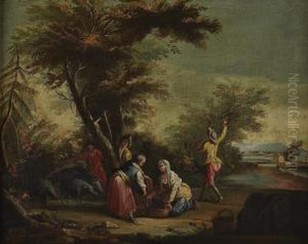 Fete Champetre With Figures By A River Oil Painting by Giuseppe Zais