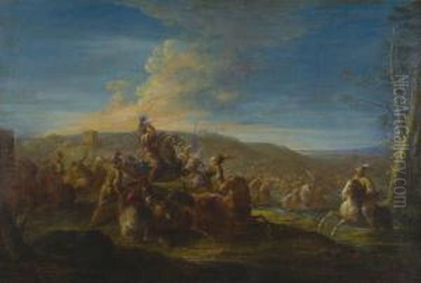 A Battle Scene Oil Painting by Giuseppe Zais