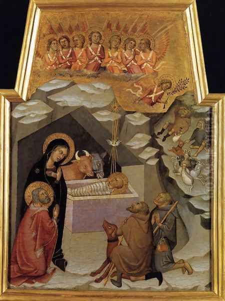 Nativity and Adoration of the Shepherds c. 1383 Oil Painting by Manfredi de Battilor Bartolo Di Fredi Fredi