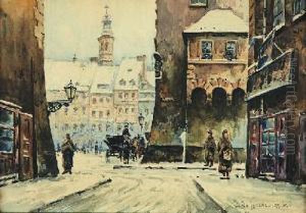 Stare Miasto W Warszawie Oil Painting by Jozef Zajaczkowski