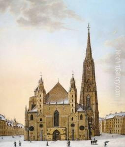 Der Wiener Stephansdom Im Winter Oil Painting by Karl Wenzel Zajicek