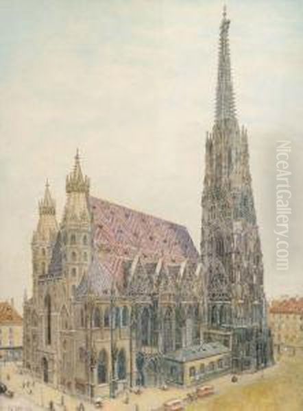 Der Stephansdom In Wien Oil Painting by Karl Wenzel Zajicek