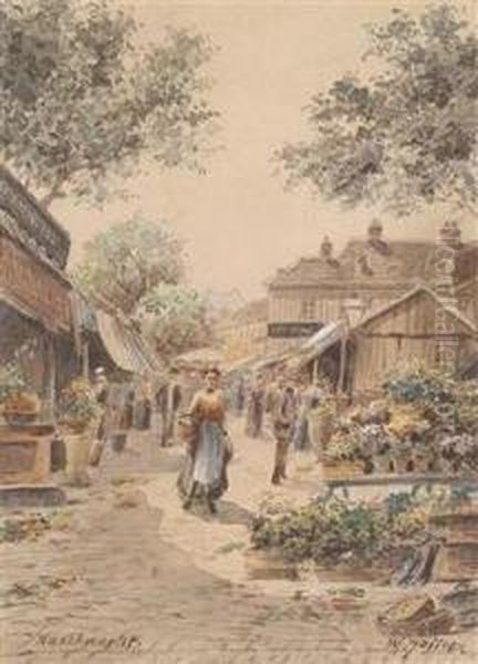 A Motif From The Naschmarkt Oil Painting by Karl Wenzel Zajicek