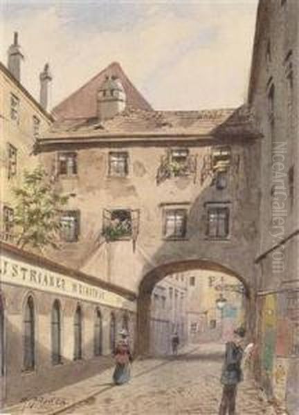 Der Torbogen In Der Backerstrase Oil Painting by Karl Wenzel Zajicek