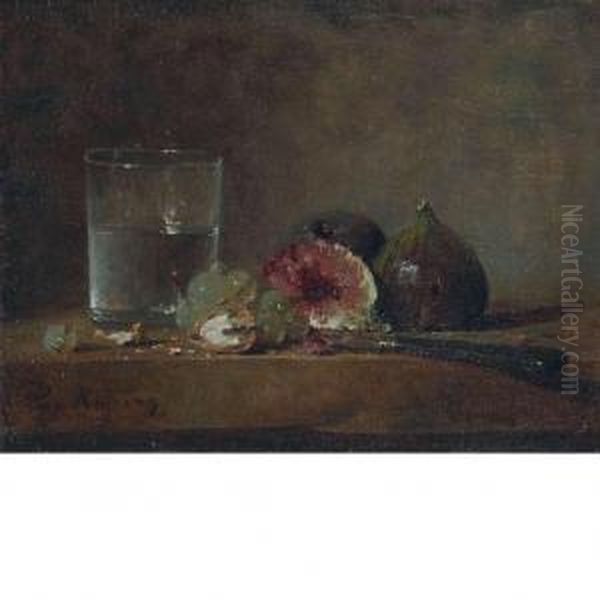 Still Life With Glass, Knife, Walnut And Other Items Oil Painting by Zacharie Zakarian