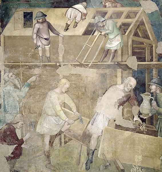 Noah Building the Ark 1356-67 Oil Painting by Manfredi de Battilor Bartolo Di Fredi Fredi