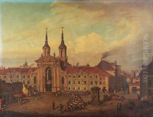 Plac Krasinskich Z Kosciolem Pijarow Oil Painting by Marcin Zaleski