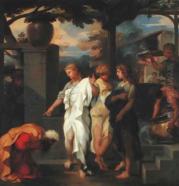 Abraham and the Three Angels Oil Painting by Sebastien Bourdon