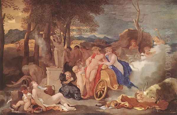 Bacchus and Ceres with Nymphs and Satyrs 1640-60 Oil Painting by Sebastien Bourdon