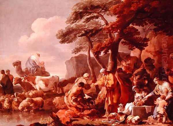 Jacob burying the strange gods under the oak by Shechem Oil Painting by Sebastien Bourdon